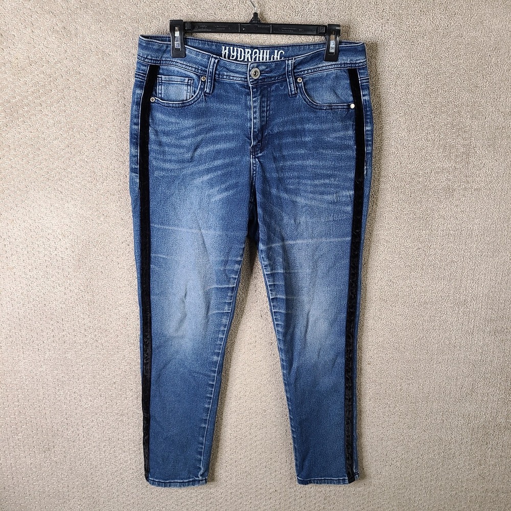 Hydraulic Jeans Womens 10 Blue Soho High Rise Ankle Skinny Velvet Stripe Stretch